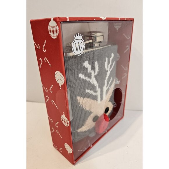Stainless Steel Flask 7 Oz, With Reindeer. Sweater Koozie, NEW Boxed - Picture 2 of 4